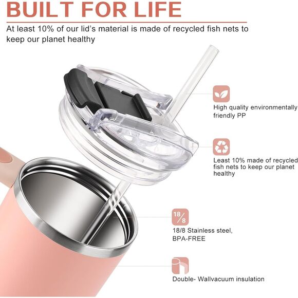 EK-Memory-fish 30 oz Tumbler with Handle and Straw Insulated - Rose Pink (4279) - Picture 3 of 6